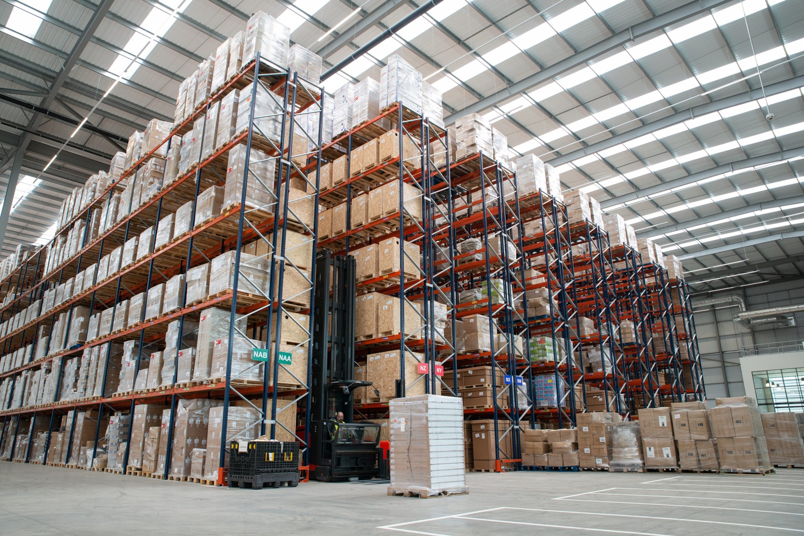 image of LTS warehousing showing pallets in racking